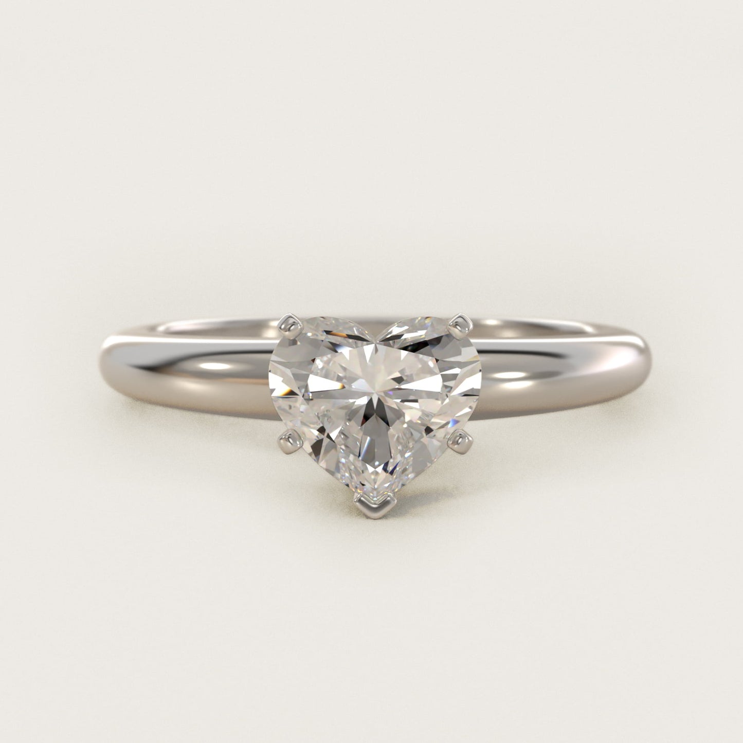 Classic Simple Solitaire Engagement Ring in Platinum - Heart Center
