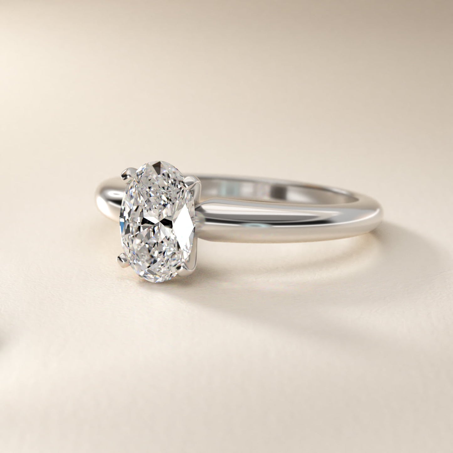 Classic Simple Solitaire Engagement Ring in 14k White Gold - Oval Center