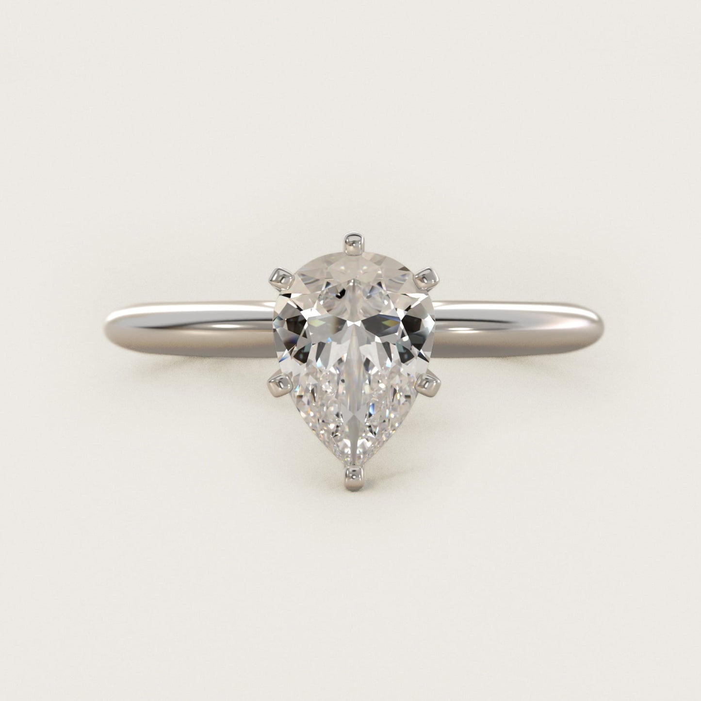 Classic Six-Prong Solitaire Engagement Ring in 18k White Gold - Pear Center