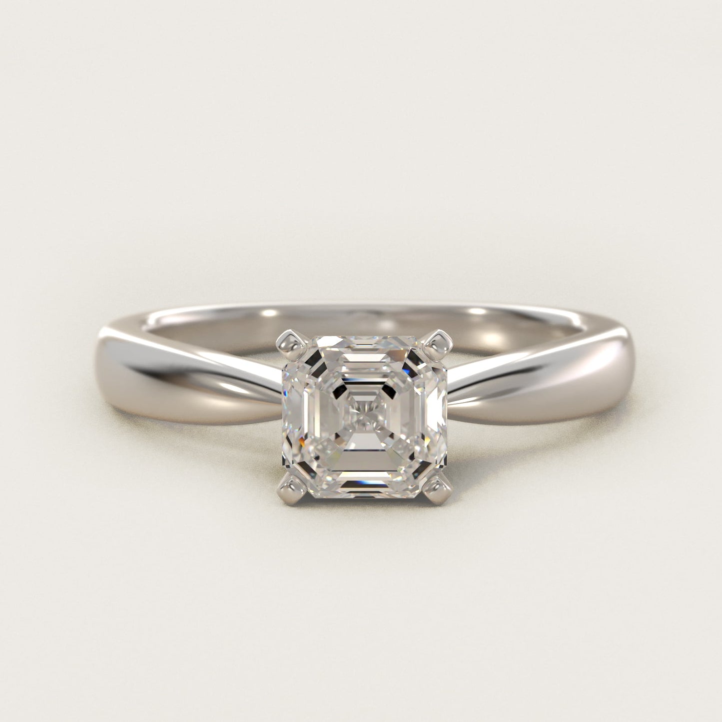 Classic Tapered Solitaire Engagement Ring in 14k White Gold - Asscher Center