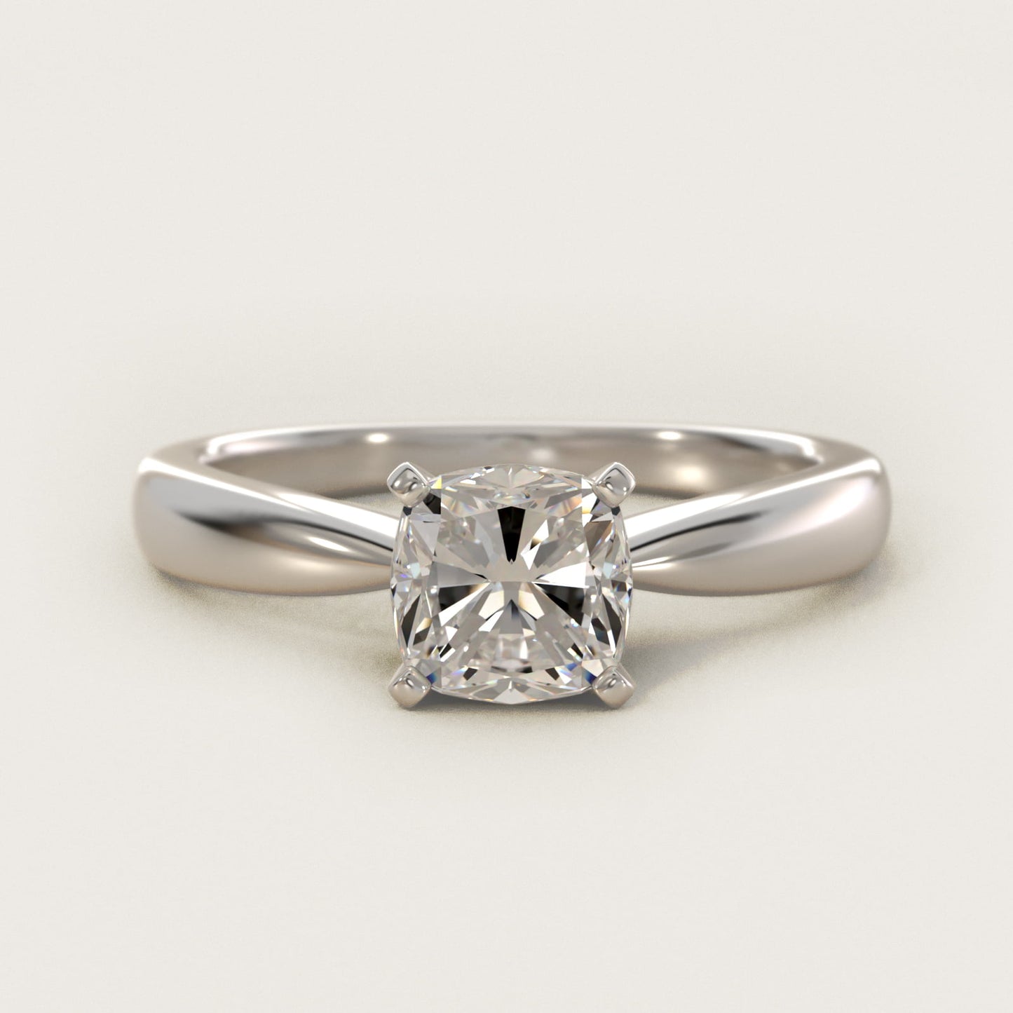 Classic Tapered Solitaire Engagement Ring in Platinum - Cushion Center