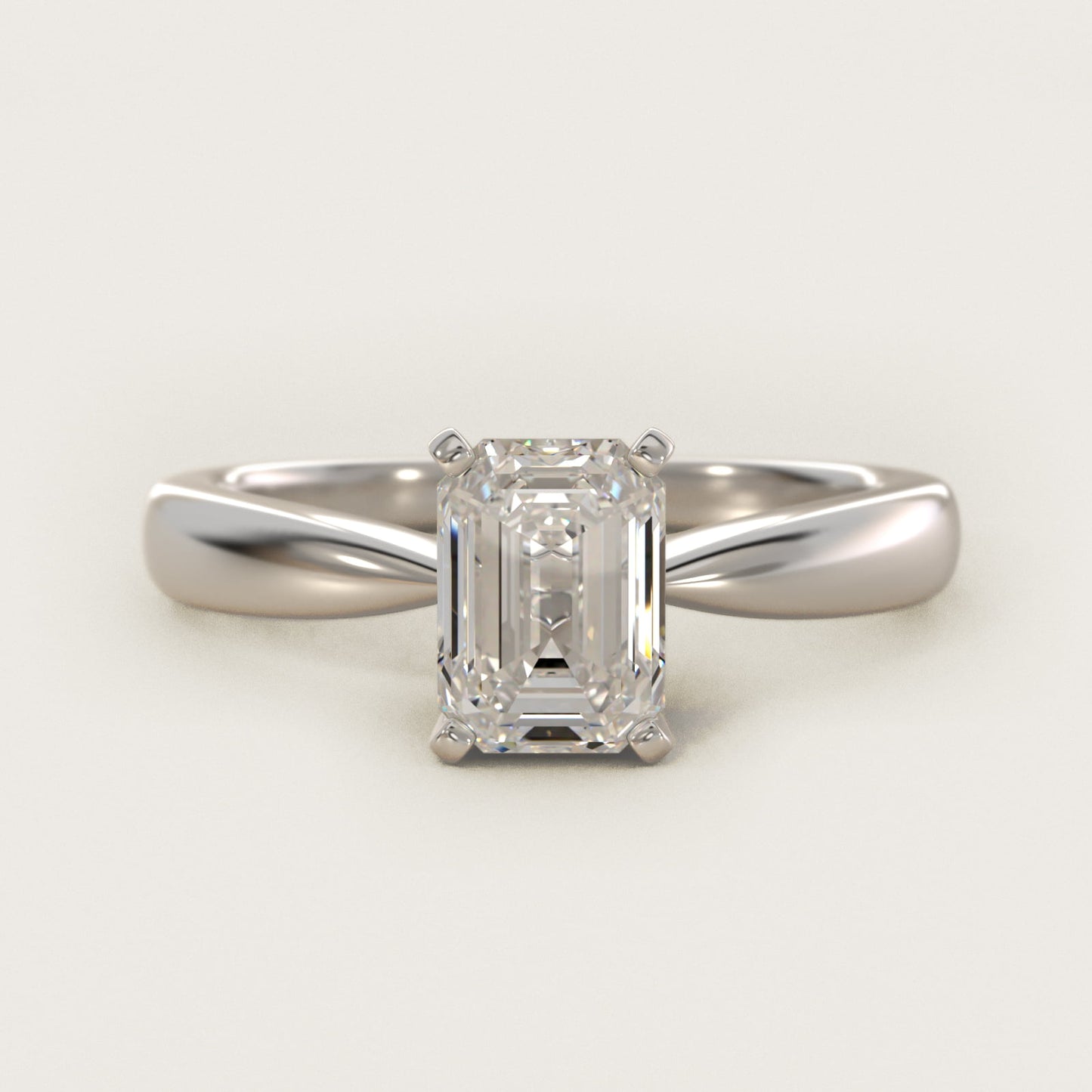 Classic Tapered Solitaire Engagement Ring in 18k White Gold - Emerald Center