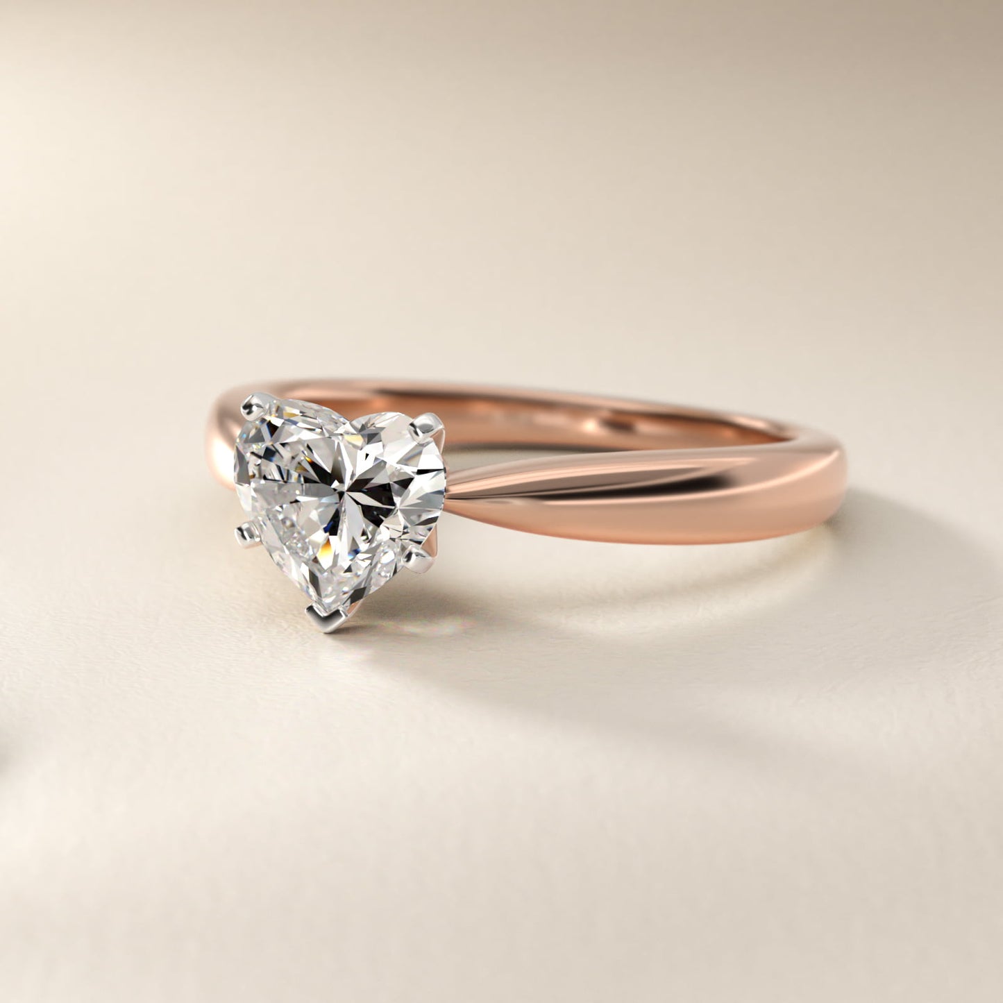 Classic Tapered Solitaire Engagement Ring in 18k Rose Gold - Heart Center