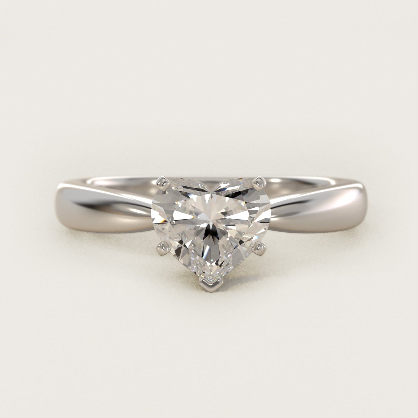 Classic Tapered Solitaire Engagement Ring in 14k White Gold - Heart Center