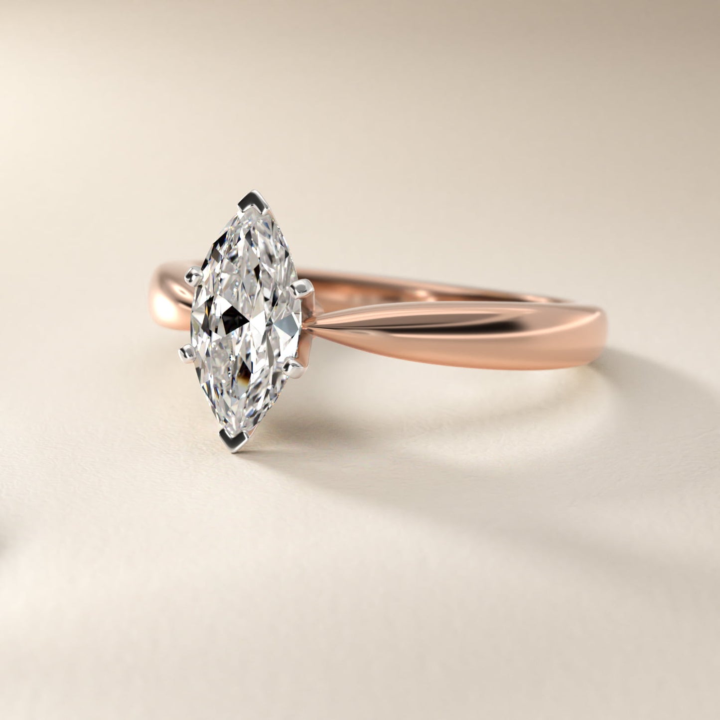 Classic Tapered Solitaire Engagement Ring in 18k Rose Gold - Marquise Center