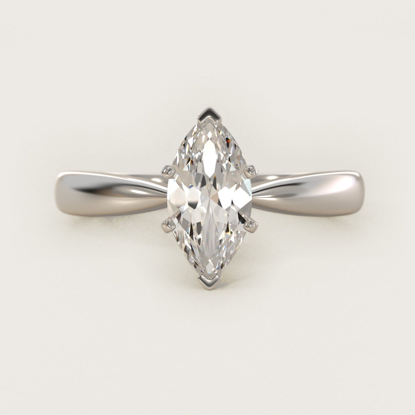 Classic Tapered Solitaire Engagement Ring in Platinum - Marquise Center
