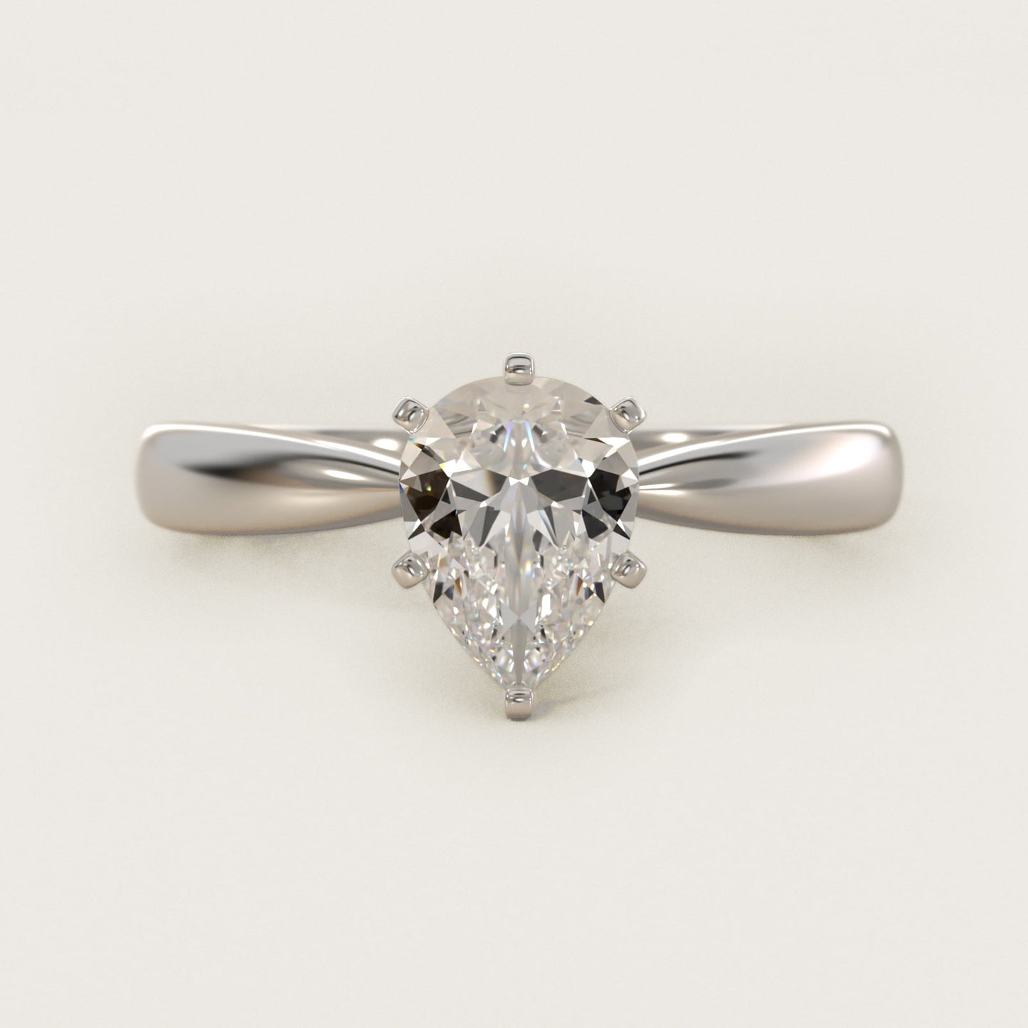 Classic Tapered Solitaire Engagement Ring in 14k White Gold - Pear Center