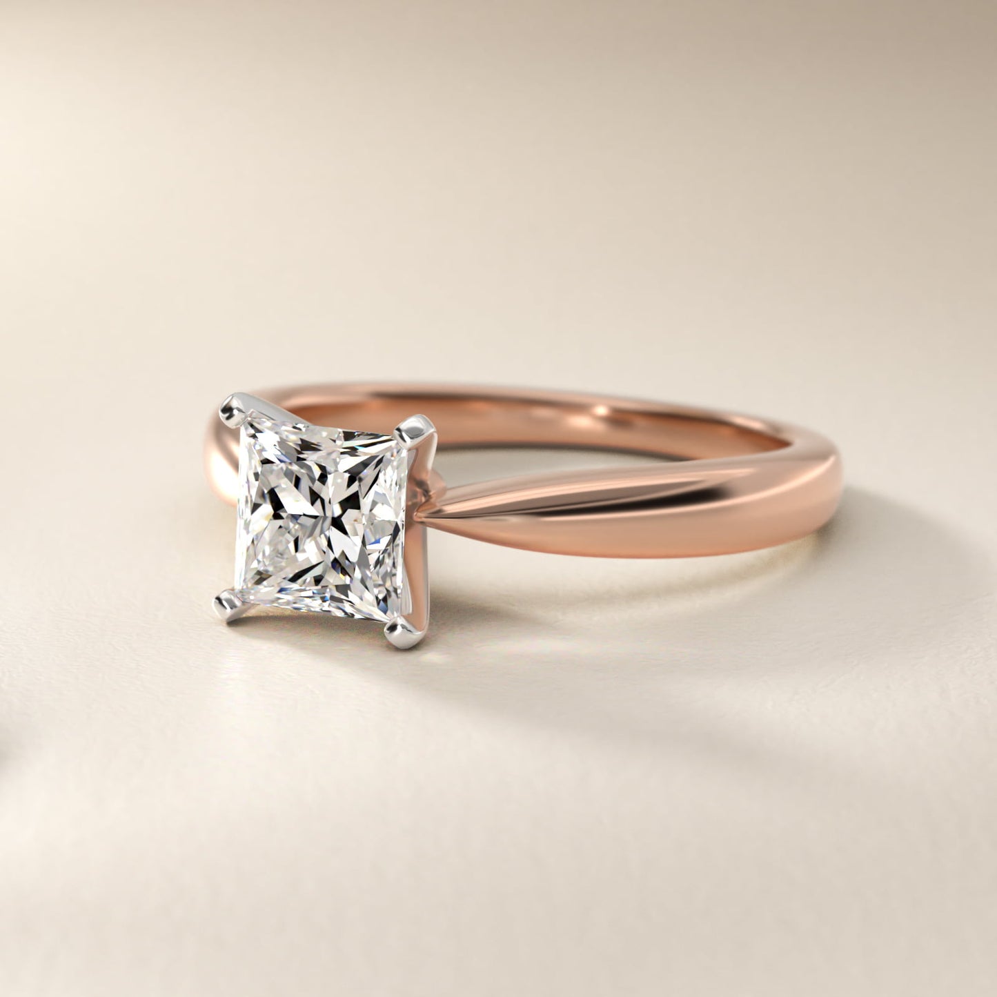 Classic Tapered Solitaire Engagement Ring in 18k Rose Gold - Princess Center