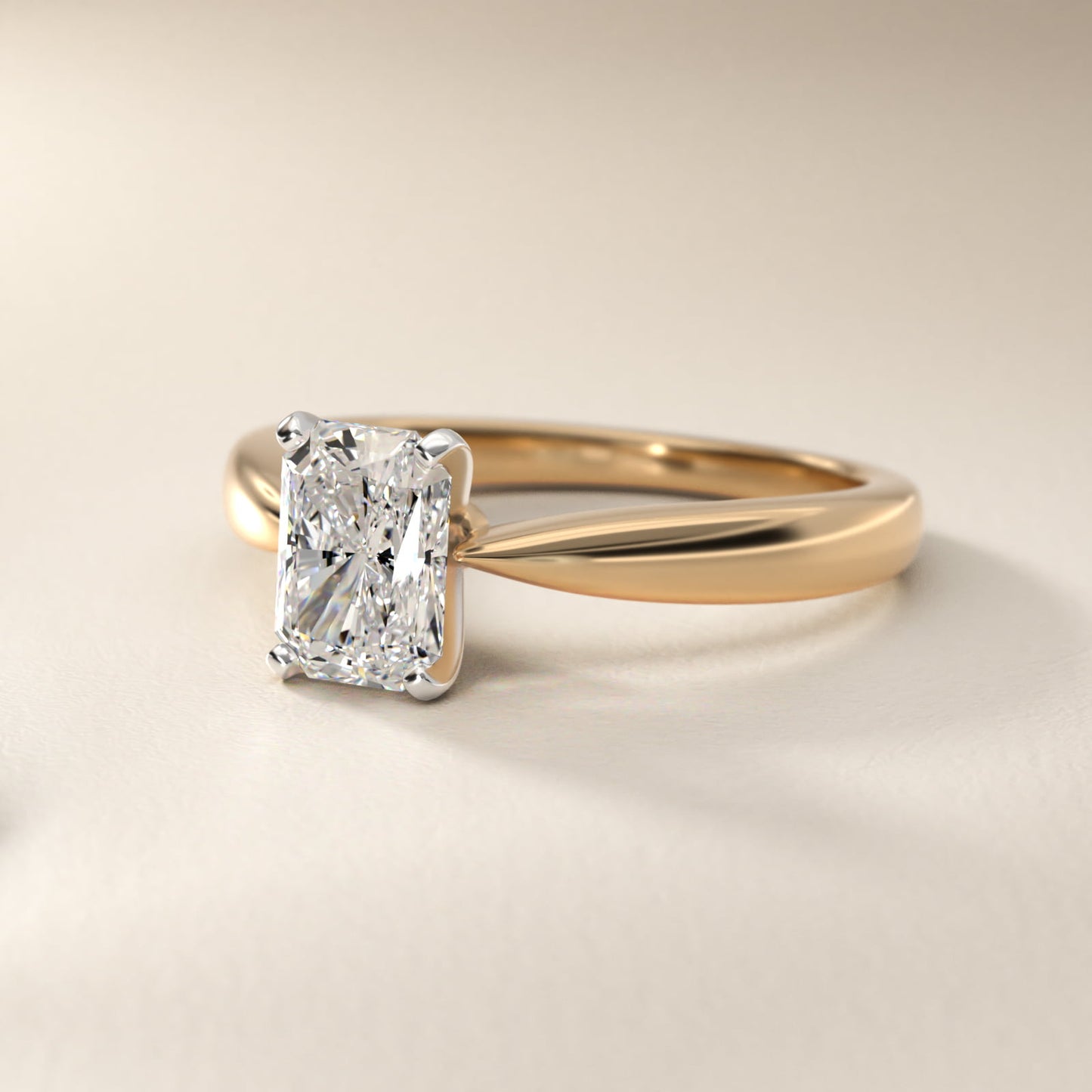 Classic Tapered Solitaire Engagement Ring in 14K Yellow Gold - Radiant Center