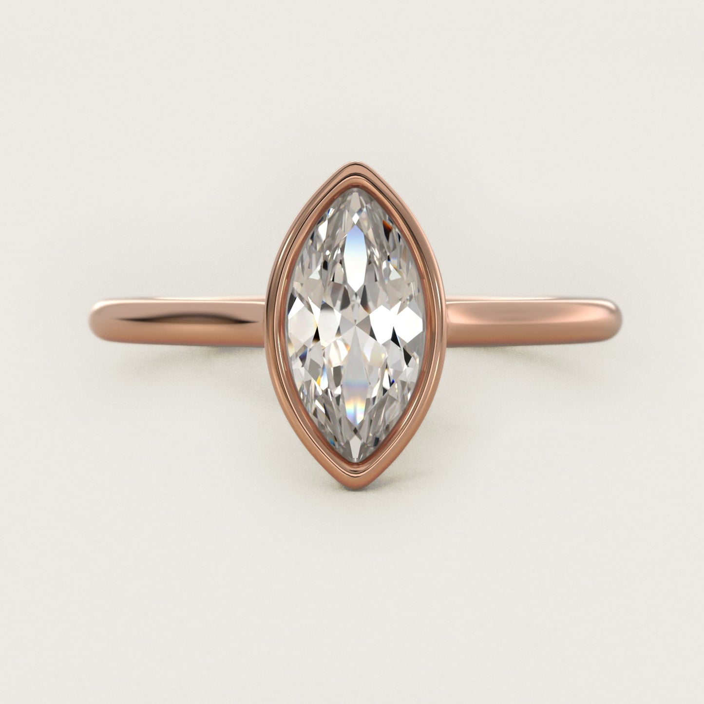 Comfort Fit Bezel Set Solitaire Engagement Ring In 18k Rose Gold By James Allen - Marquise Center