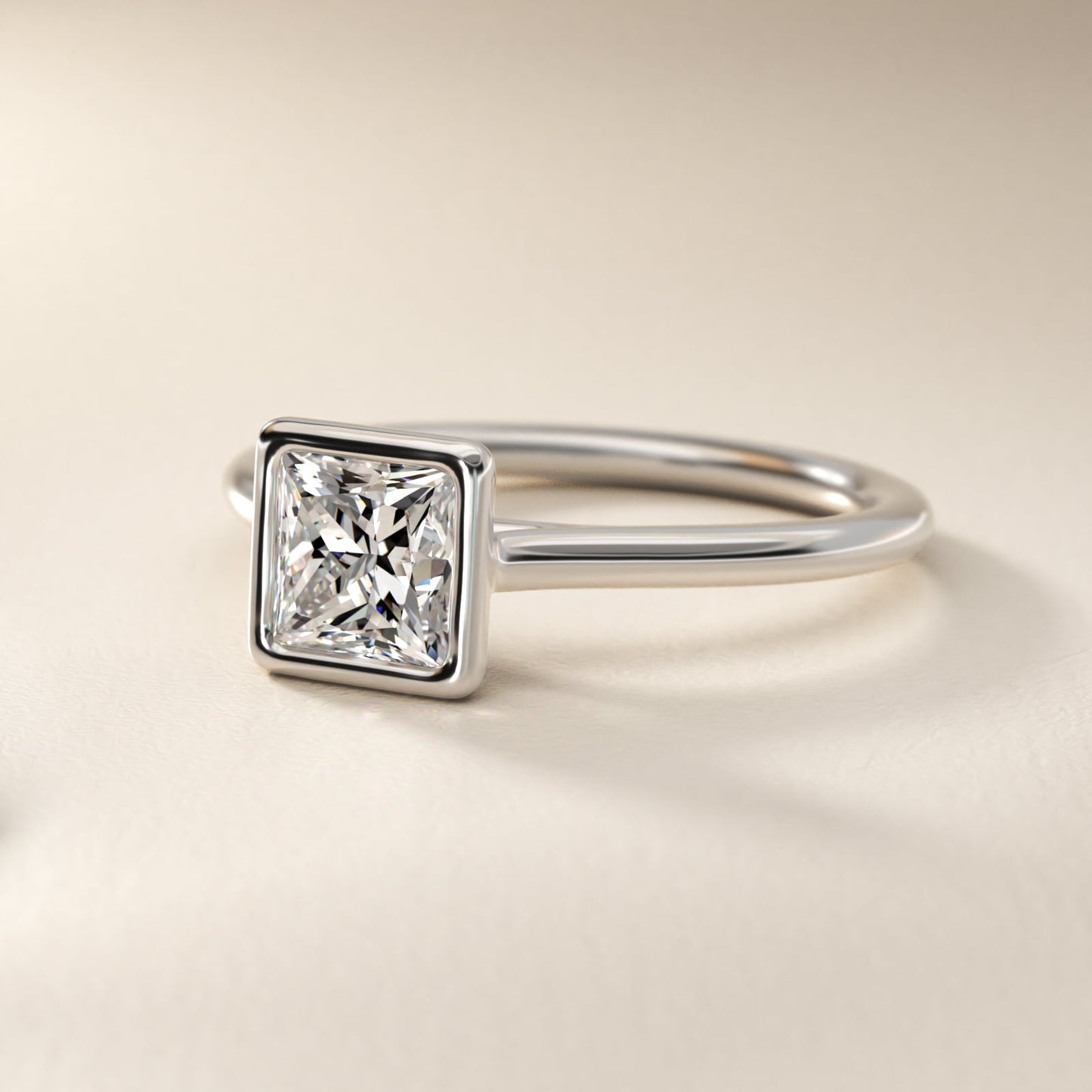 Comfort Fit Bezel Set Solitaire Engagement Ring In Platinum By James Allen - Princess Center