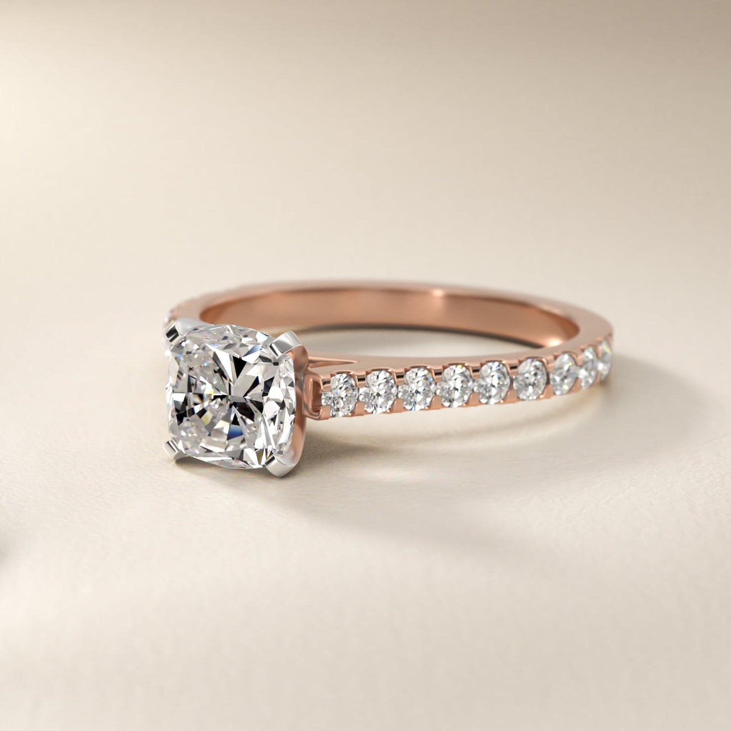 Common Prong Diamond PavŽ Engagement Ring In 14K Rose Gold By James Allen - Cushion Center