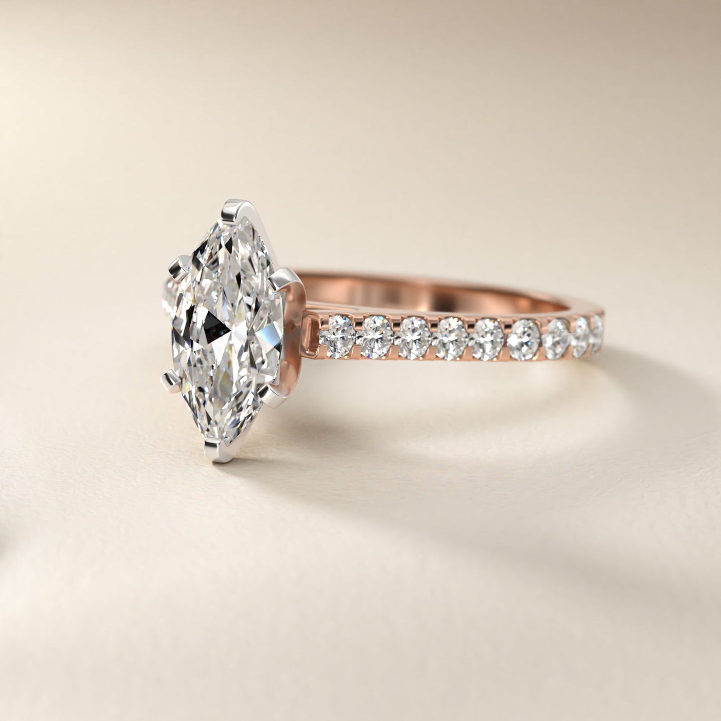 Common Prong Diamond PavŽ Engagement Ring In 18k Rose Gold By James Allen - Marquise Center