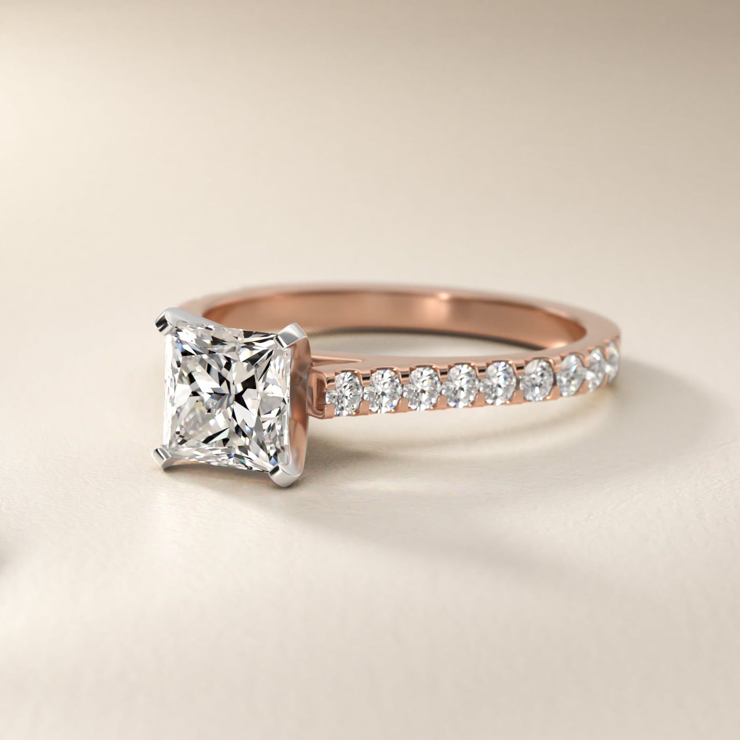 Common Prong Diamond PavŽ Engagement Ring In 14K Rose Gold By James Allen - Princess Center