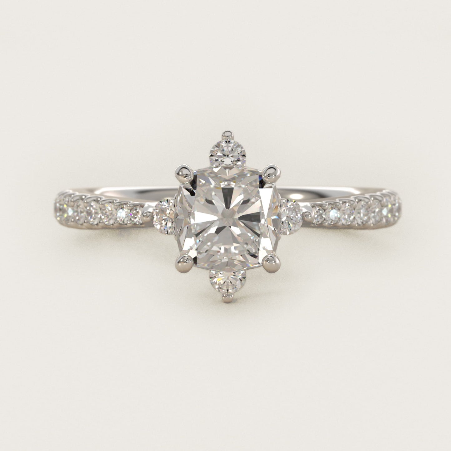 Compass Point Diamond Accent Engagement Ring In Platinum By James Allen - Cushion Center