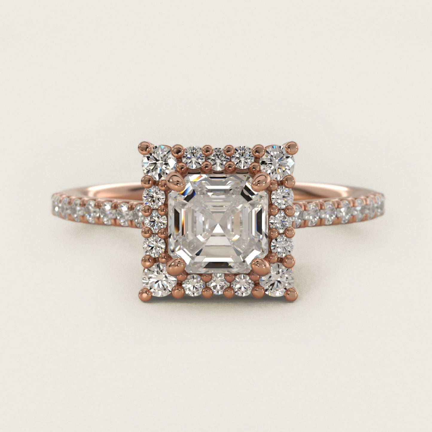 Crescendo Halo Diamond Engagement Ring in 14K Rose Gold - Asscher Center