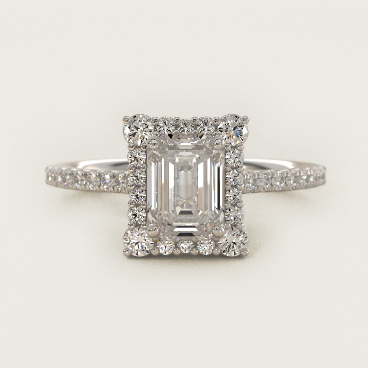 Crescendo Halo Diamond Engagement Ring in Platinum - Emerald Center