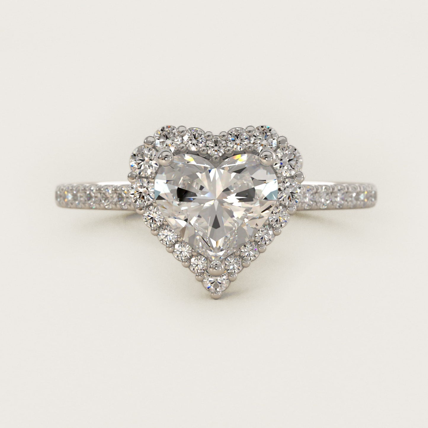 Crescendo Halo Diamond Engagement Ring in 18k White Gold - Heart Center