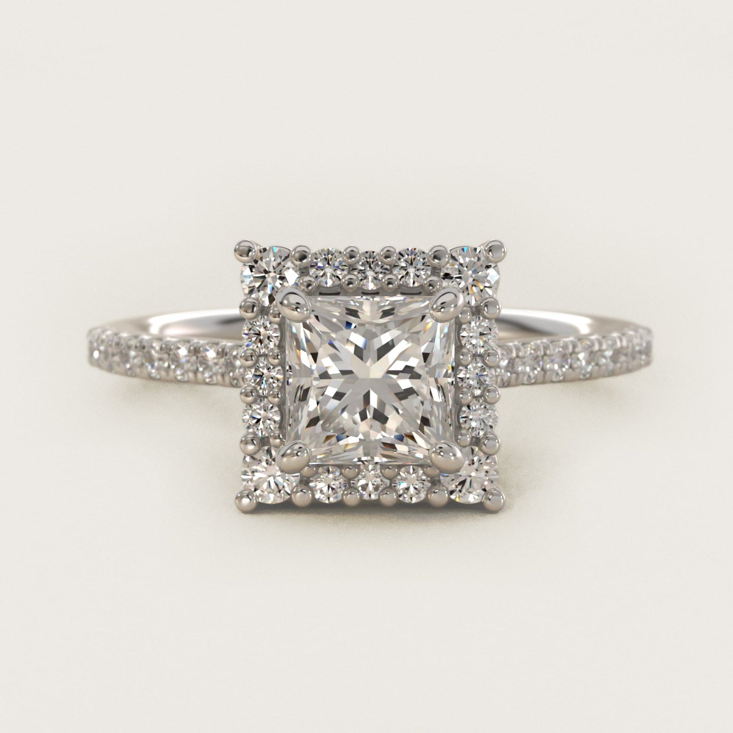 Crescendo Halo Diamond Engagement Ring in 14K White Gold - Princess Center