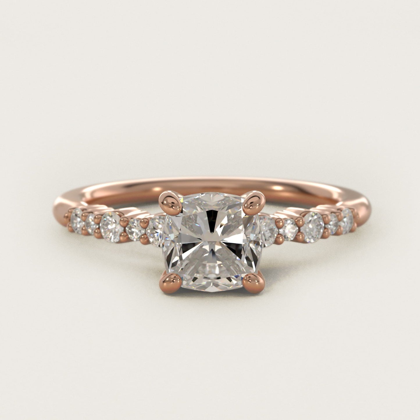 Crescendo Petite Diamond Engagement Ring in 18k Rose Gold (1/6 ct. tw.) - Cushion Center