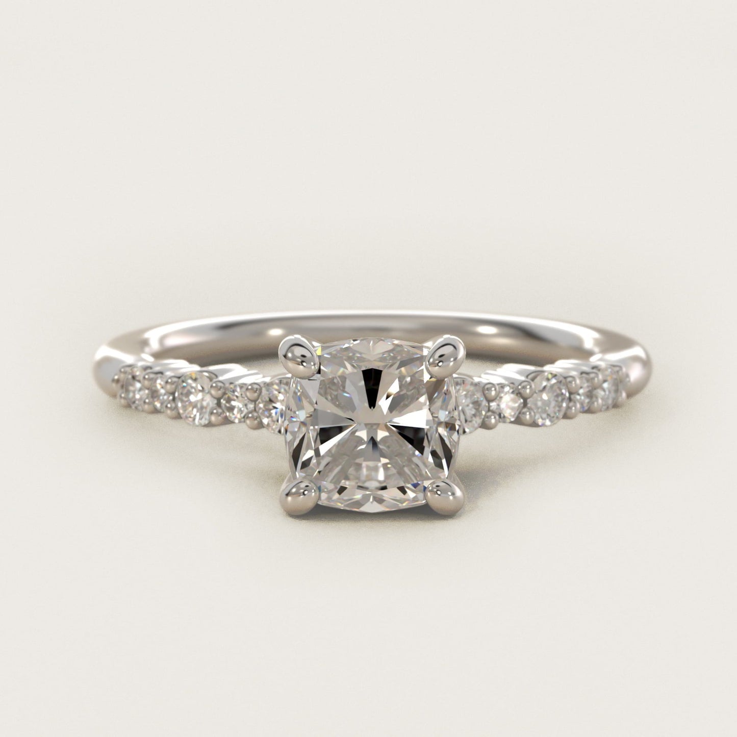 Crescendo Petite Diamond Engagement Ring in 18k White Gold (1/6 ct. tw.) - Cushion Center