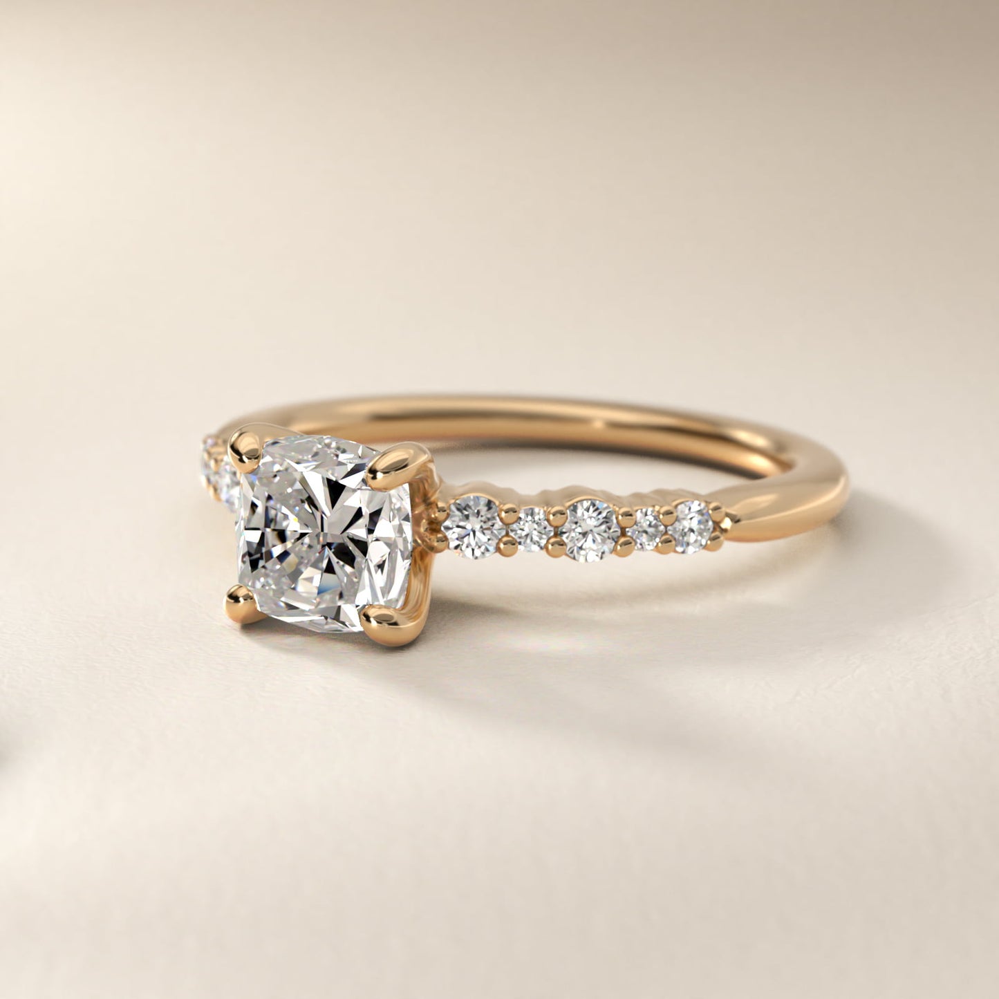 Crescendo Petite Diamond Engagement Ring in 14k Yellow Gold (1/6 ct. tw.) - Cushion Center