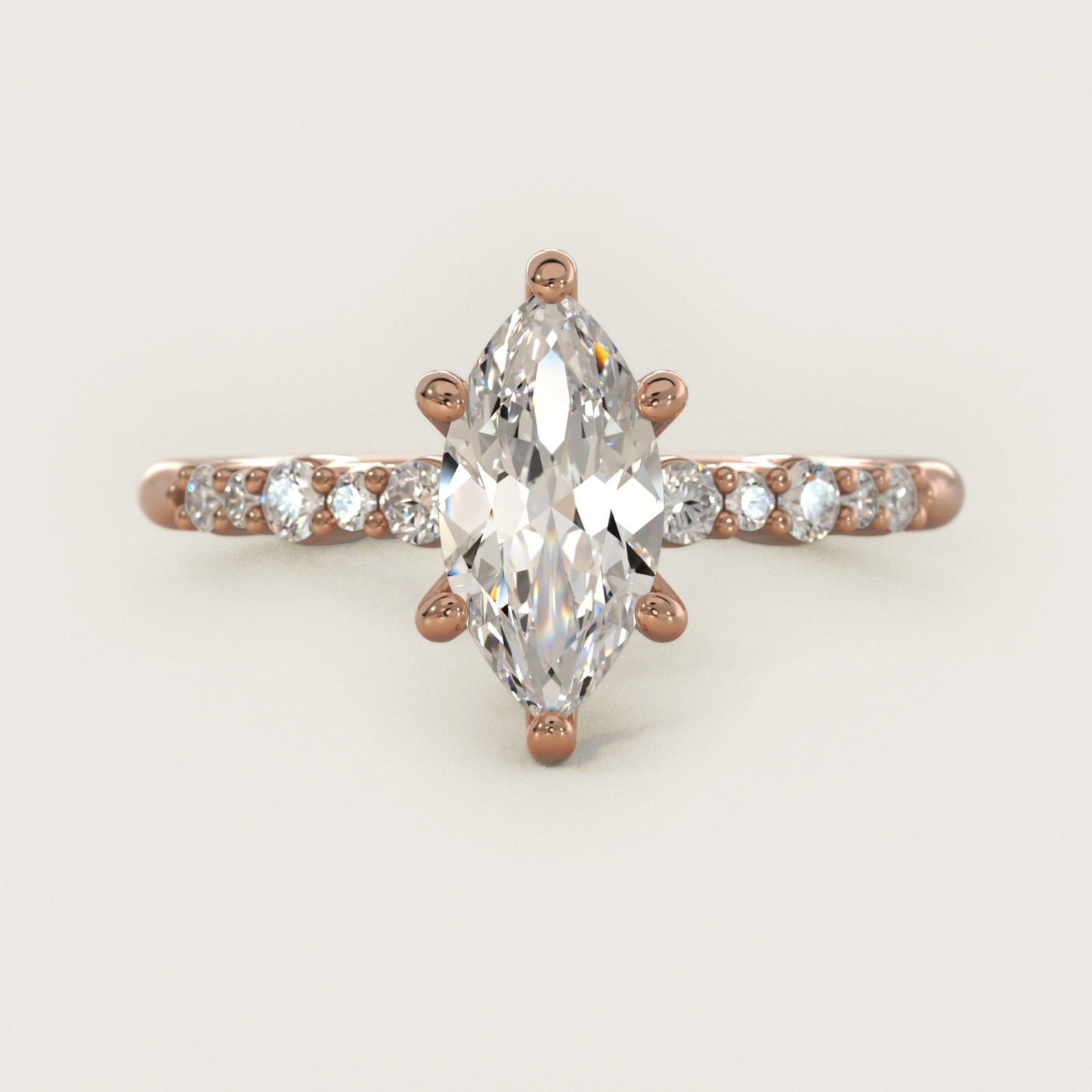 Crescendo Petite Diamond Engagement Ring in 18k Rose Gold (1/6 ct. tw.) - Marquise Center