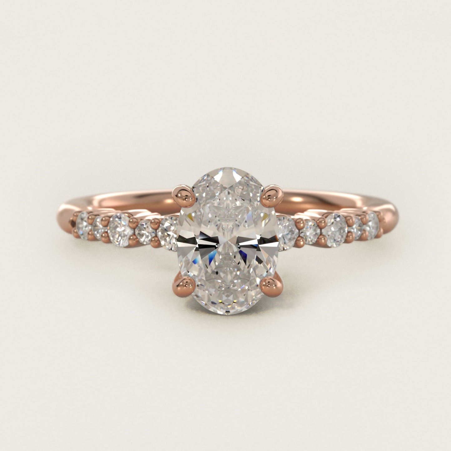 Crescendo Petite Diamond Engagement Ring in 14k Rose Gold (1/6 ct. tw.) - Oval Center