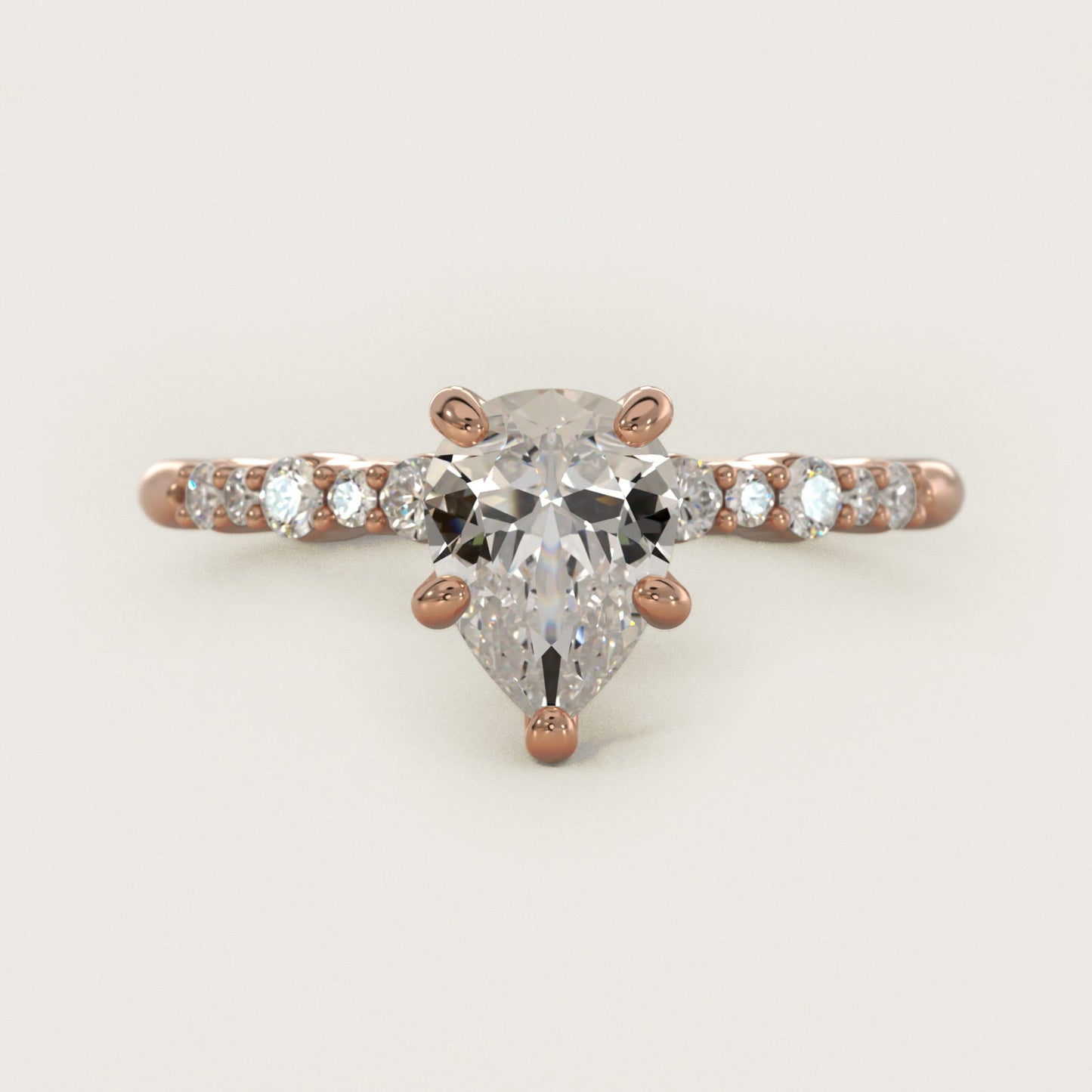 Crescendo Petite Diamond Engagement Ring in 14k Rose Gold (1/6 ct. tw.) - Pear Center