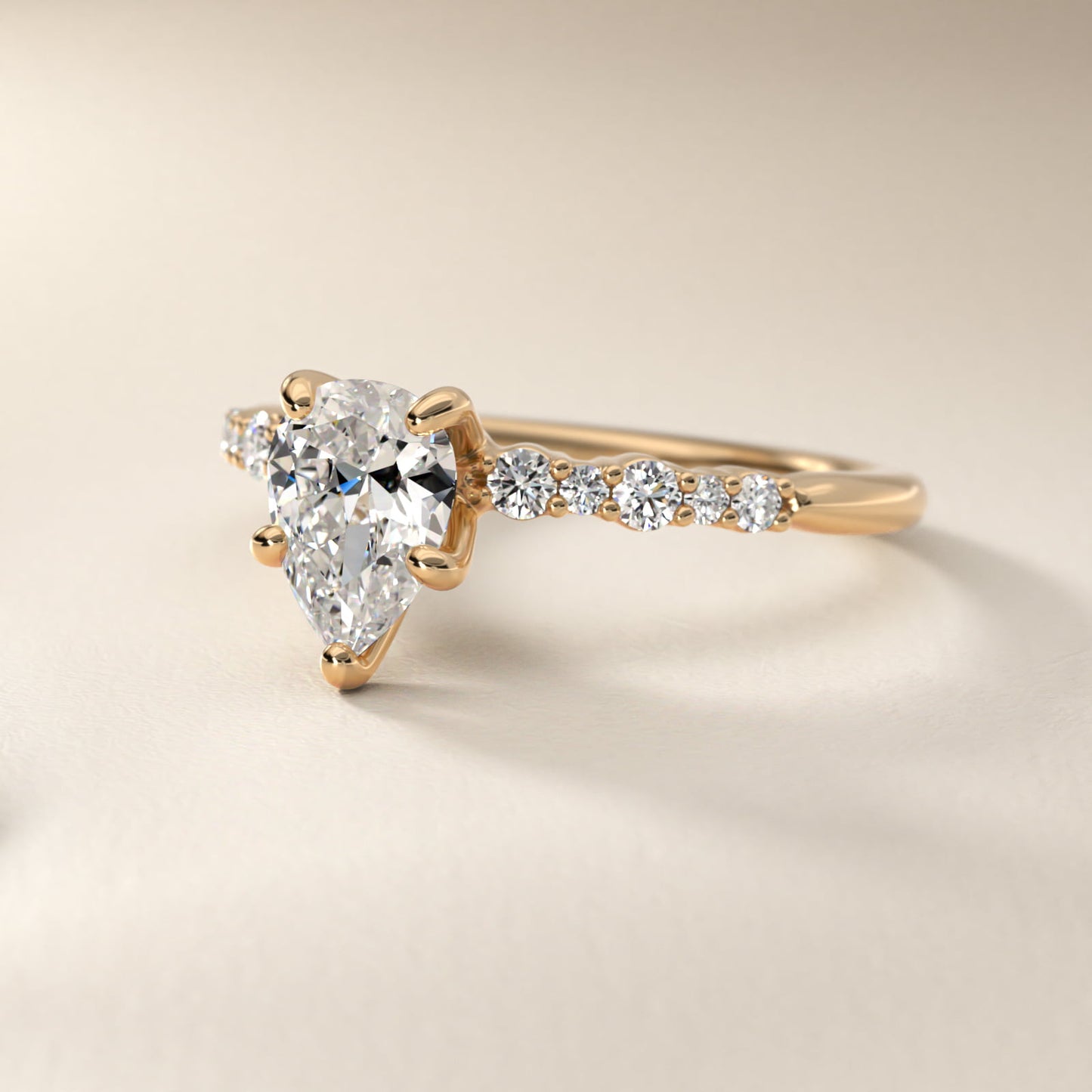 Crescendo Petite Diamond Engagement Ring in 14k Yellow Gold (1/6 ct. tw.) - Pear Center