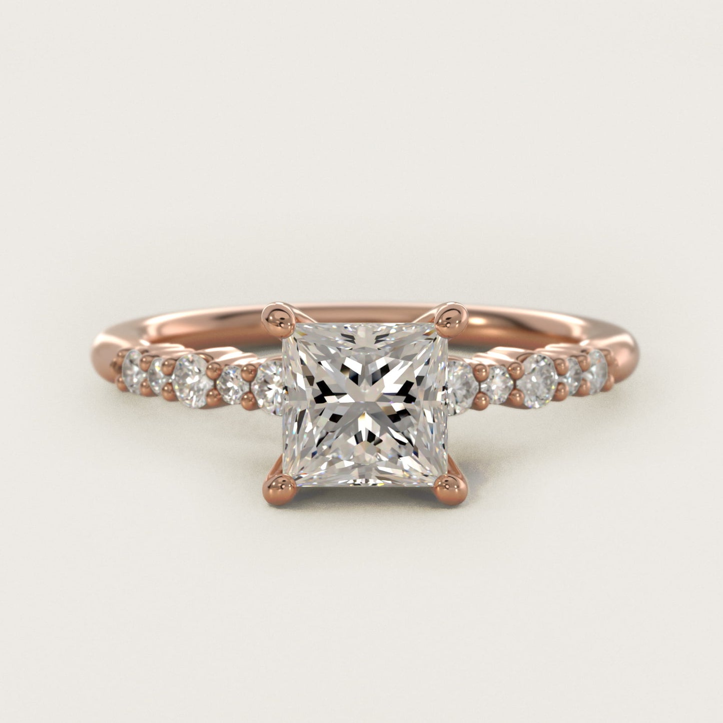 Crescendo Petite Diamond Engagement Ring in 14k Rose Gold (1/6 ct. tw.) - Princess Center
