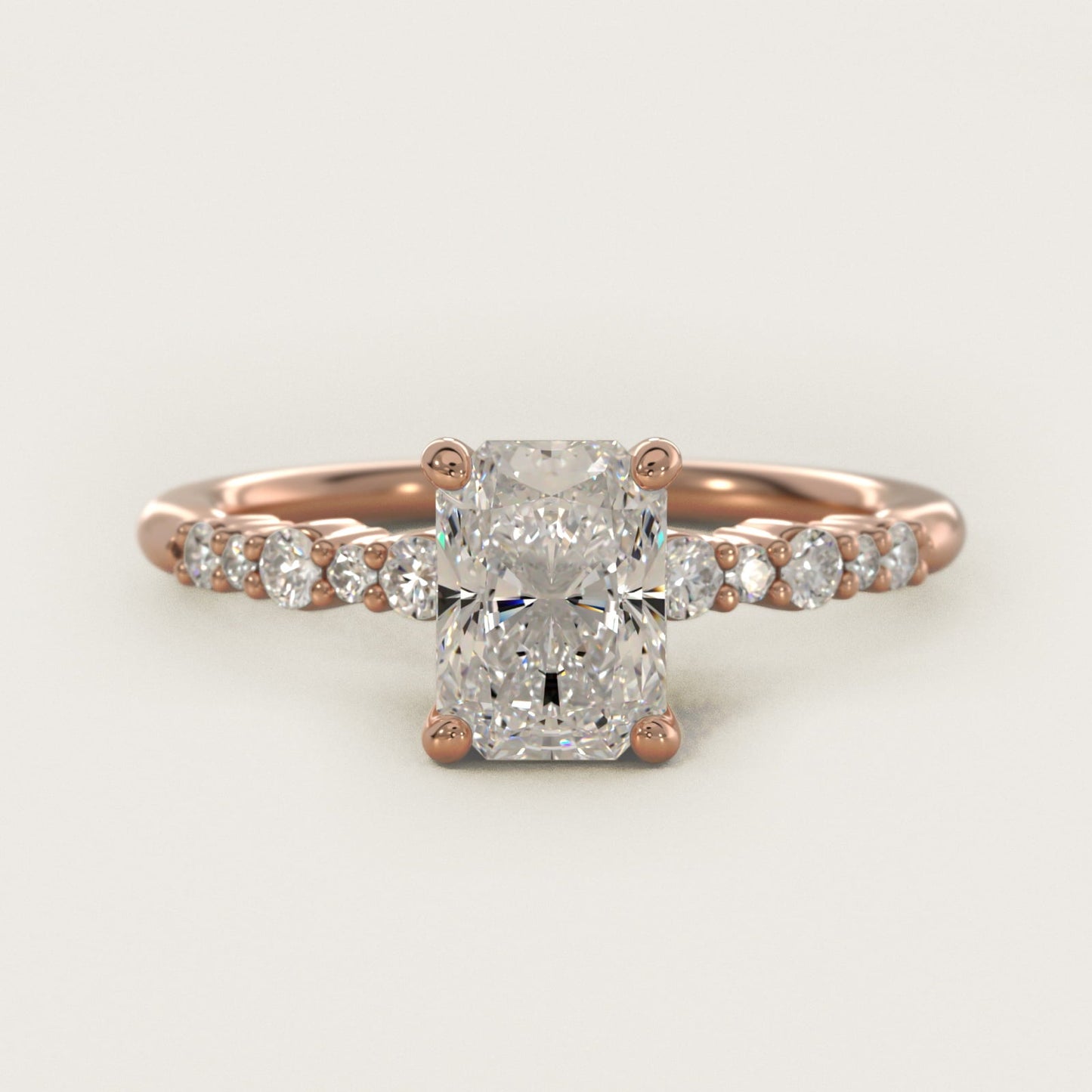 Crescendo Petite Diamond Engagement Ring in 18k Rose Gold (1/6 ct. tw.) - Radiant Center