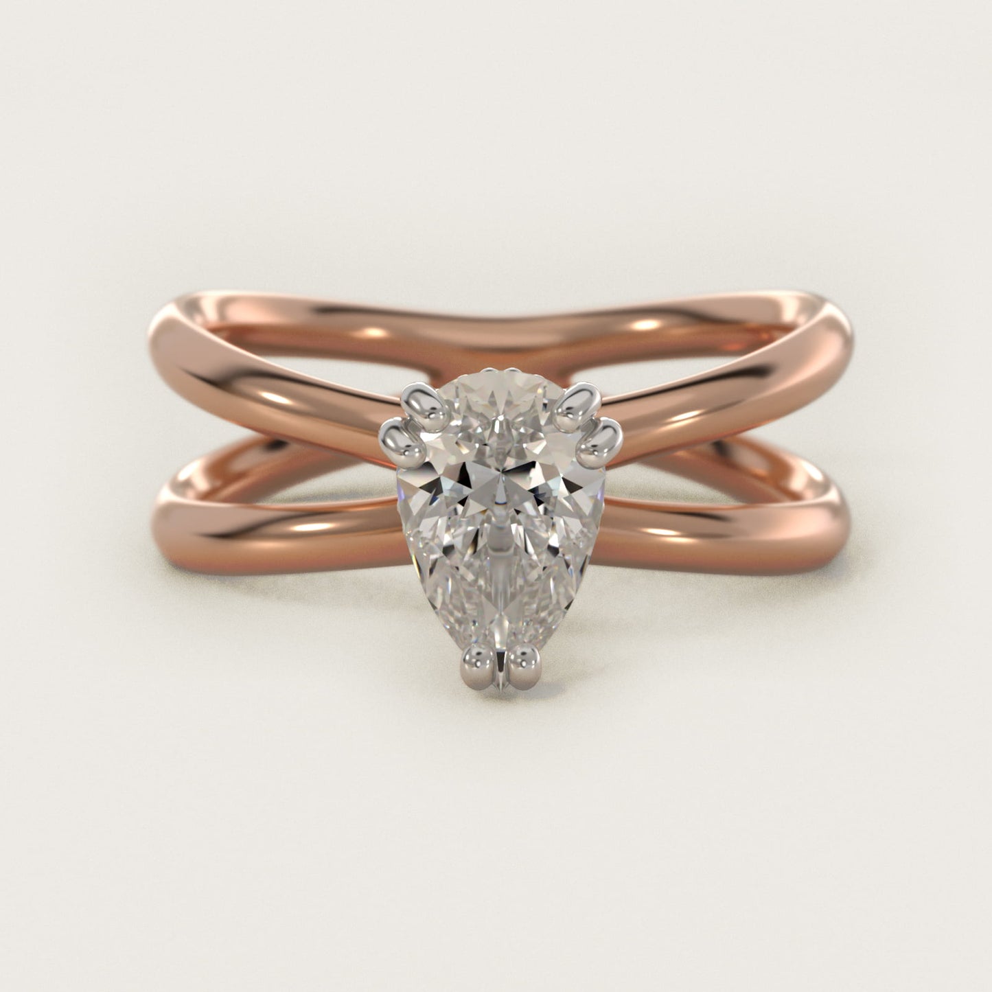 Criss Cross Solitaire Engagement Ring In 14K Rose Gold By James Allen - Pear Center