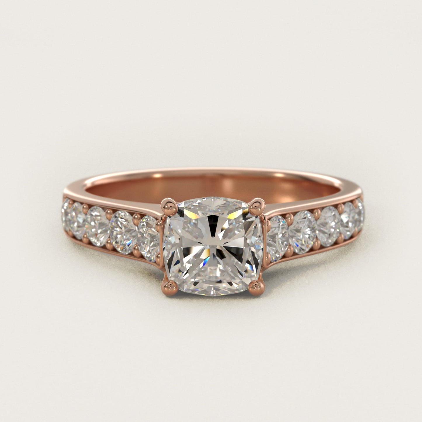 Cross Prong PavŽ Set Surprise Diamond Engagement Ring In 14K Rose Gold By James Allen - Cushion Center