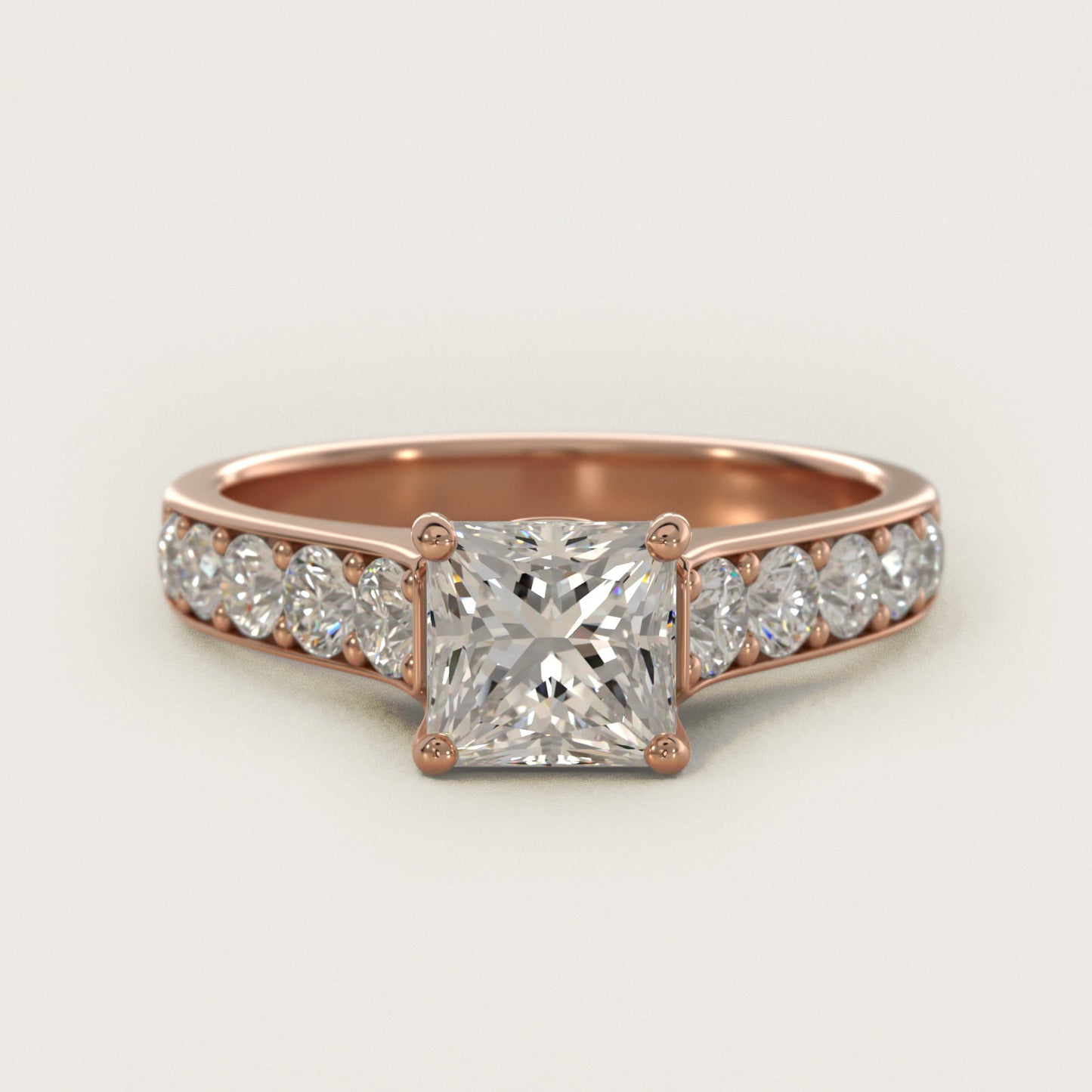 Cross Prong PavŽ Set Surprise Diamond Engagement Ring In 18k Rose Gold By James Allen - Princess Center