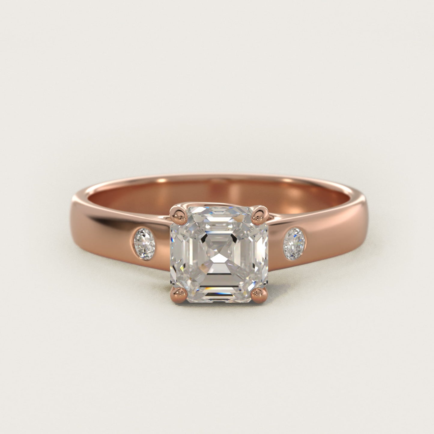 Cross Prong Solitaire Engagement Ring With Diamond Accent In 18k Rose Gold By James Allen - Asscher Center