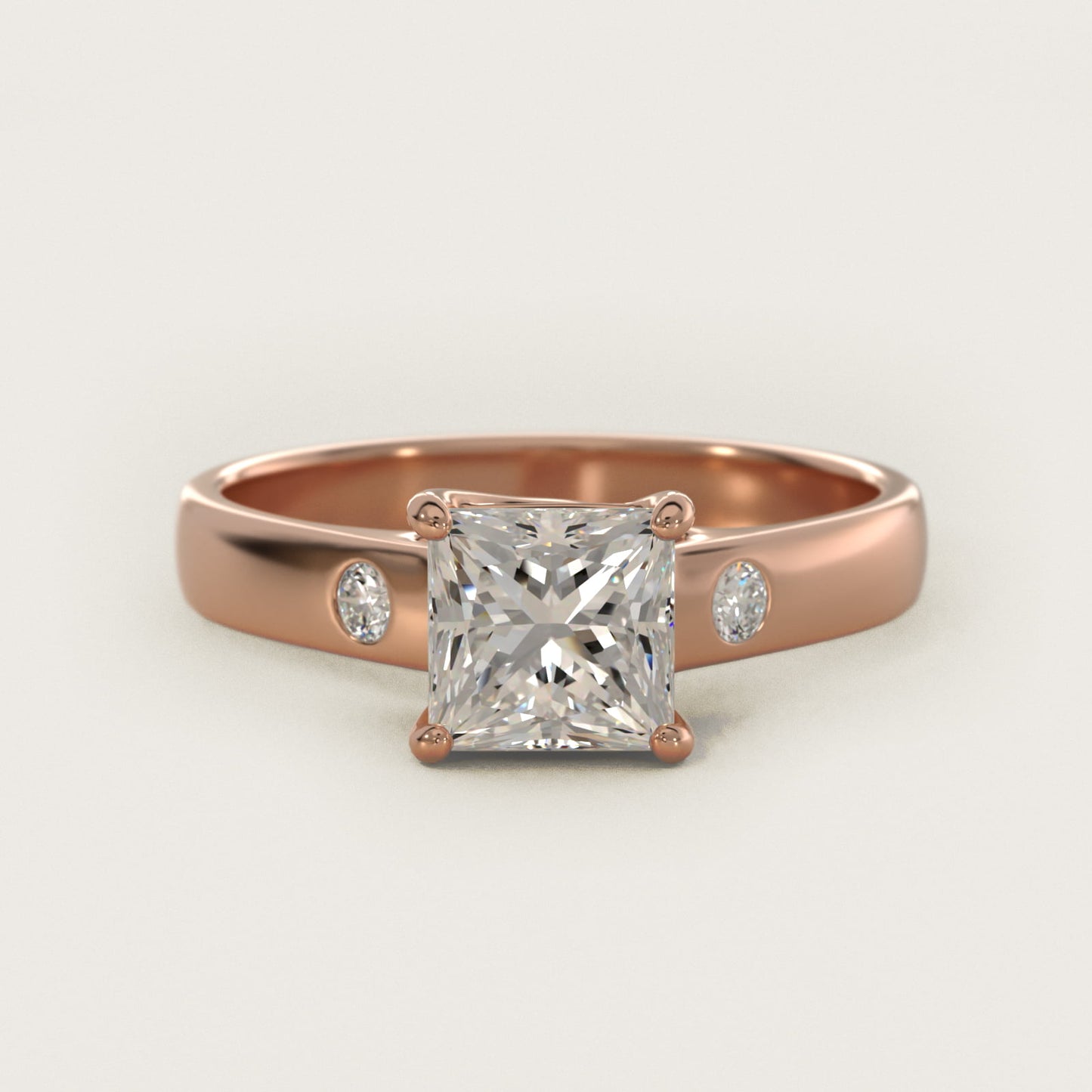 Cross Prong Solitaire Engagement Ring With Diamond Accent In 14K Rose Gold By James Allen - Princess Center