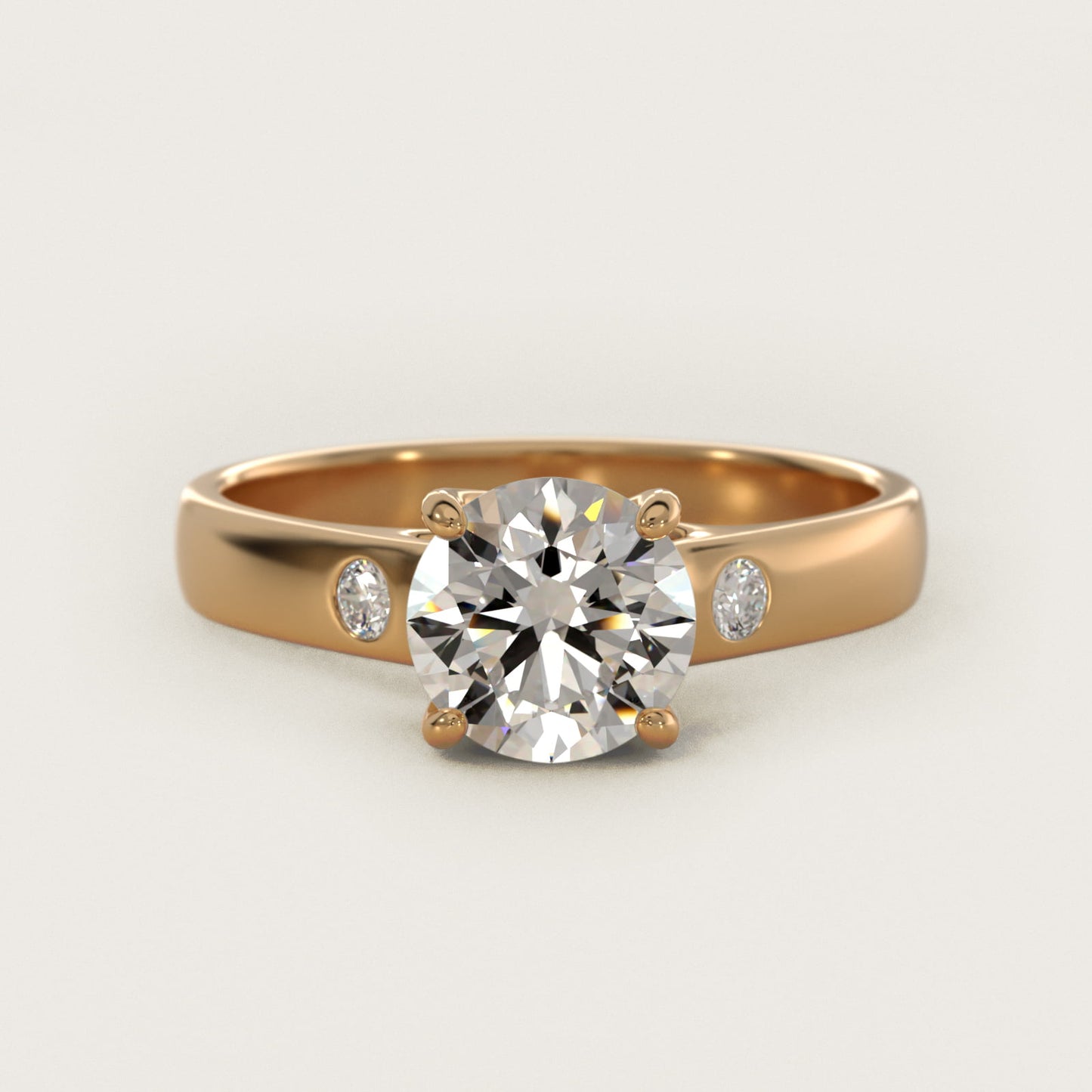 Cross Prong Solitaire Engagement Ring With Diamond Accent In 14K Yellow Gold By James Allen - Round Center