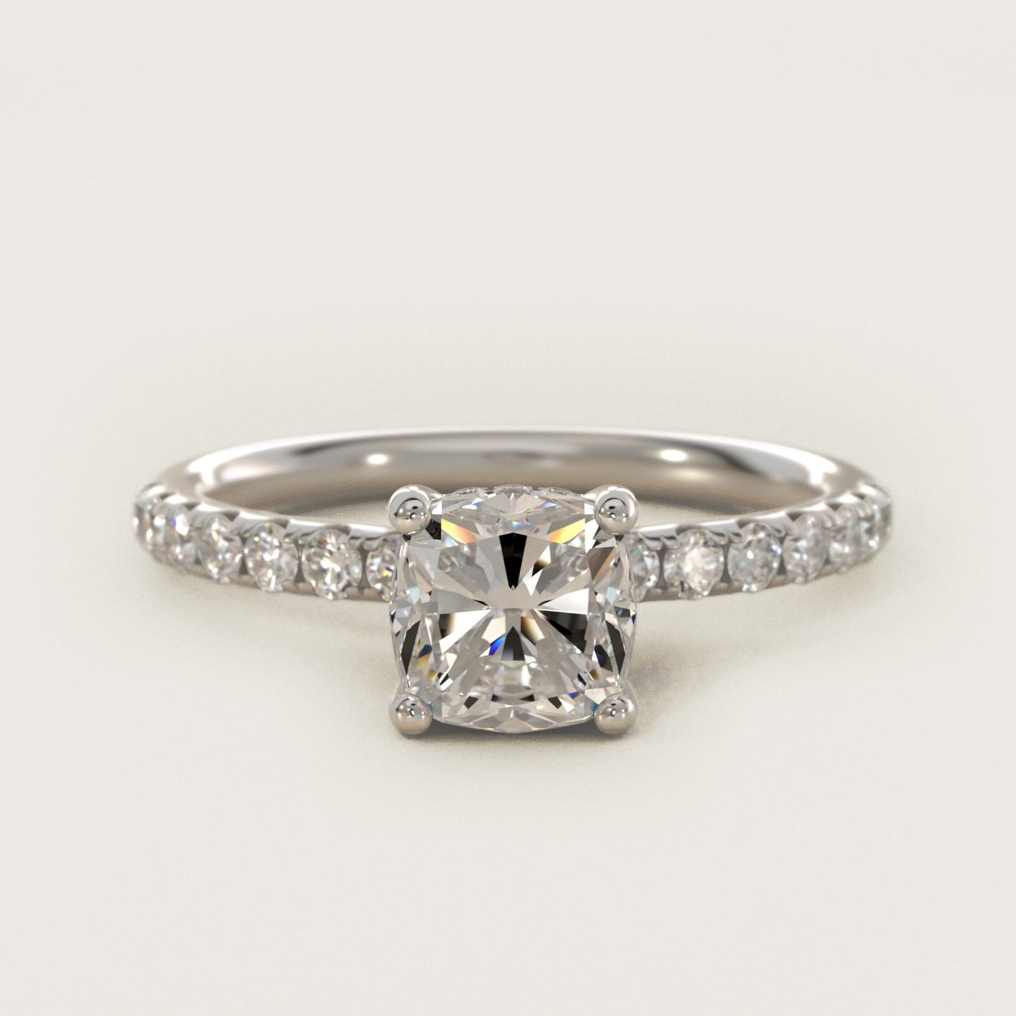 Crown PavŽ Hidden Halo Diamond Engagement Ring In 18k White Gold By James Allen - Cushion Center