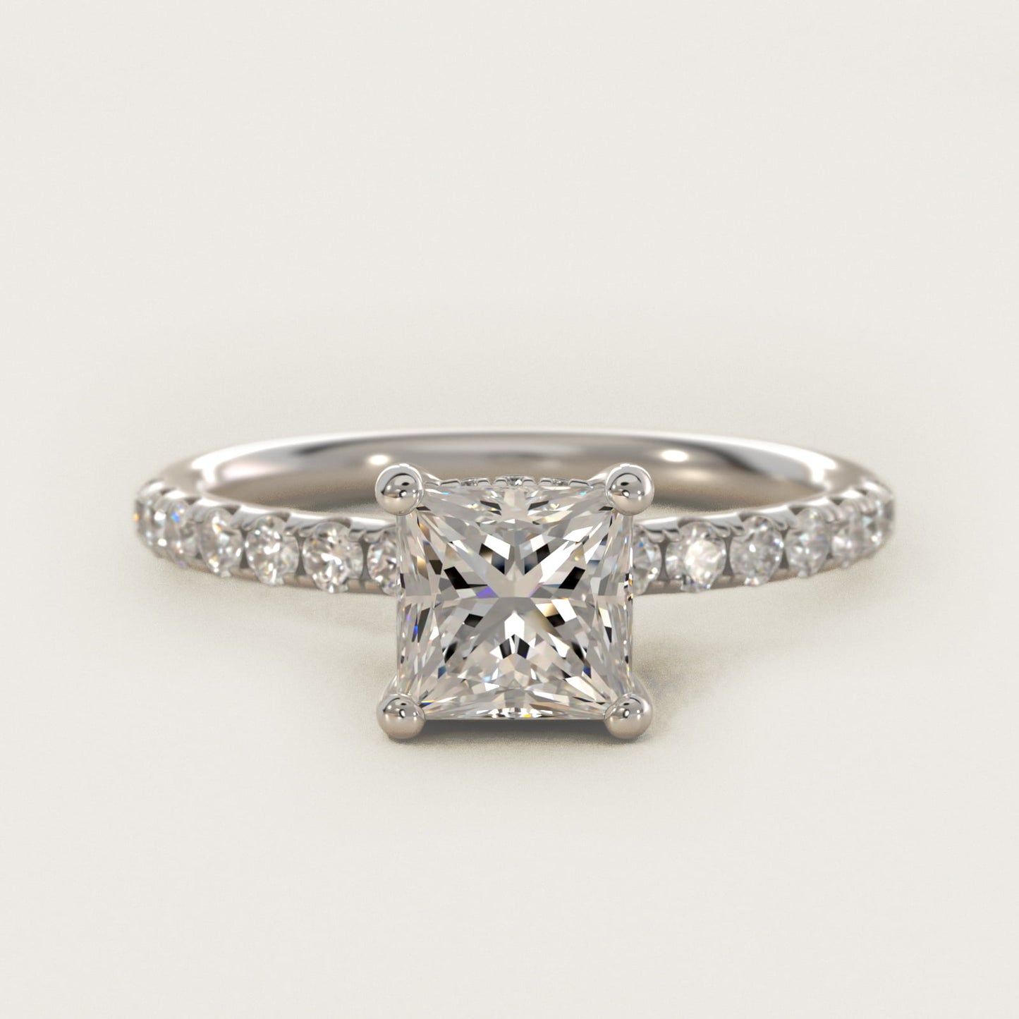 Crown PavŽ Hidden Halo Diamond Engagement Ring In 18k White Gold By James Allen - Princess Center