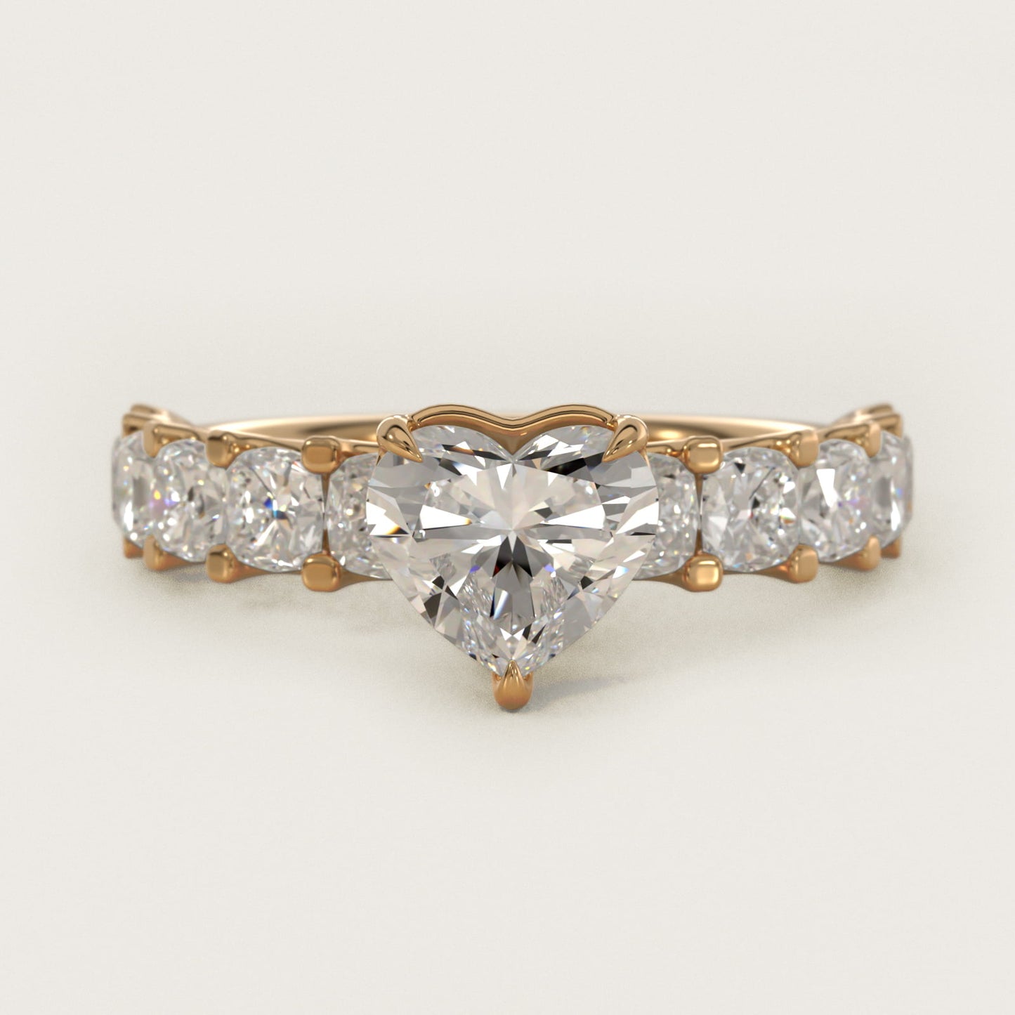 Cushion-Cut Diamond Engagement Ring in 14k Yellow Gold - Heart Center