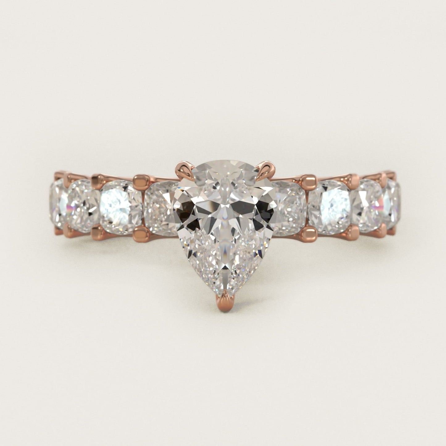 Cushion-Cut Diamond Engagement Ring in 18k Rose Gold - Pear Center