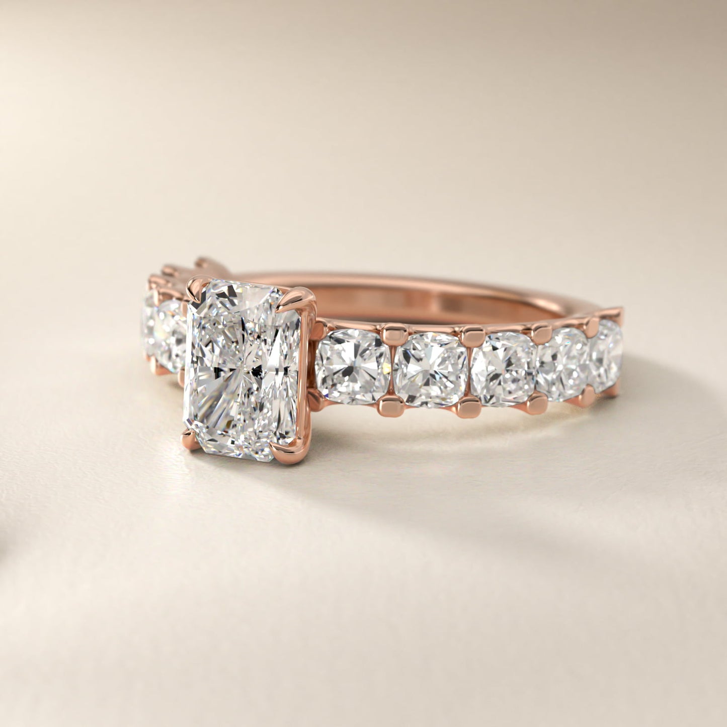Cushion-Cut Diamond Engagement Ring in 14k Rose Gold - Radiant Center