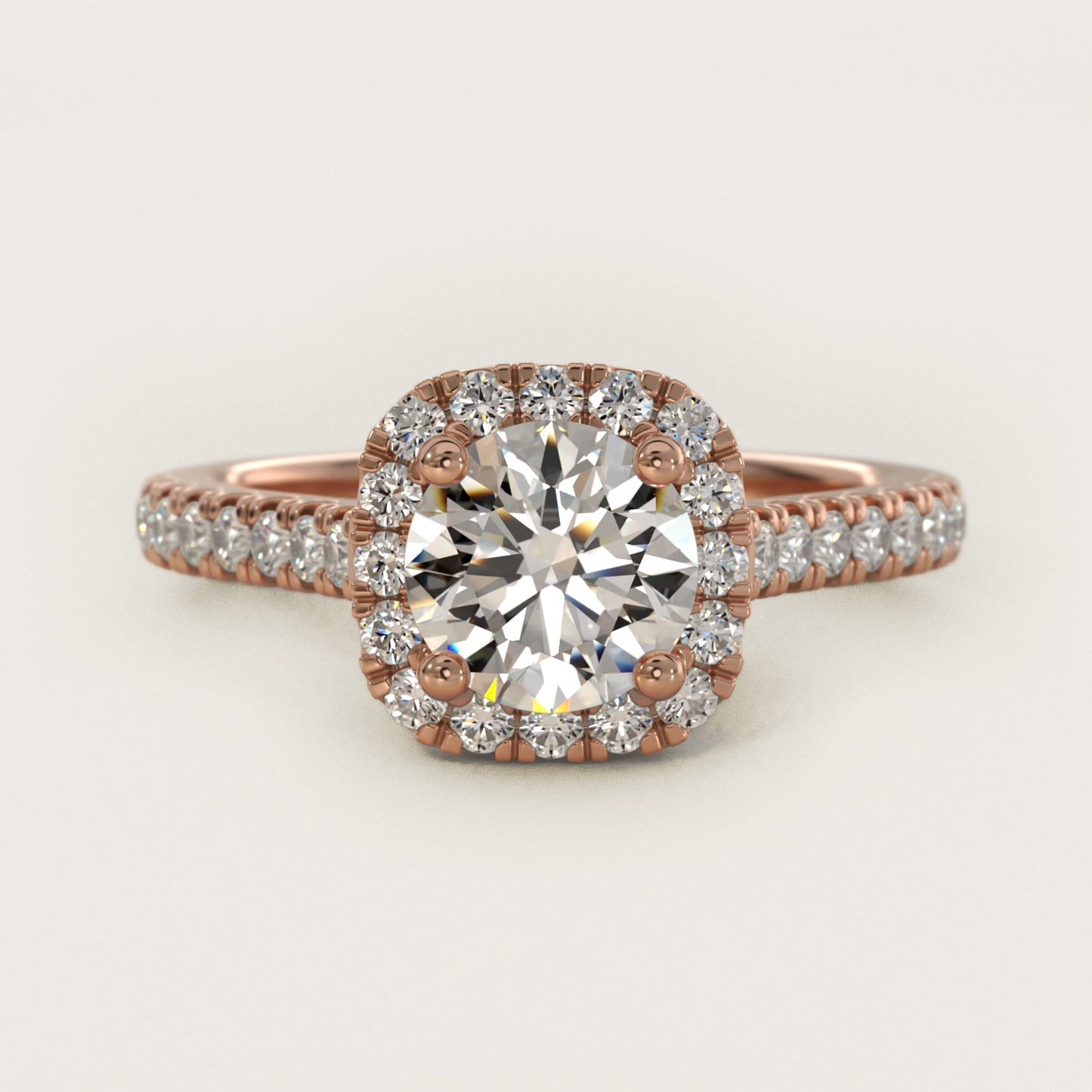 Cushion Halo Diamond Engagement Ring in 18k Rose Gold (1/3 ct. tw.) - Round Center