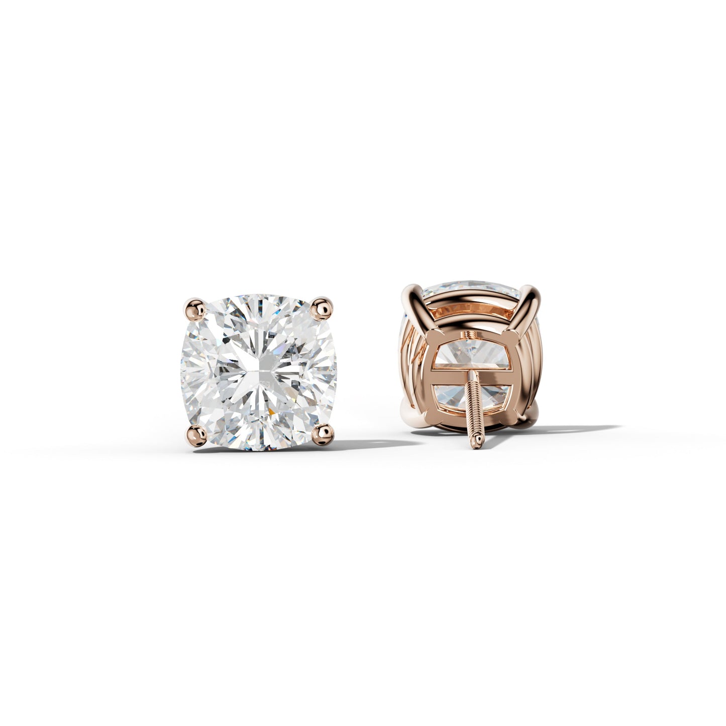 Cushion Diamond Stud Earrings With Classic Four Prongs - 1/2 - Platinum 950