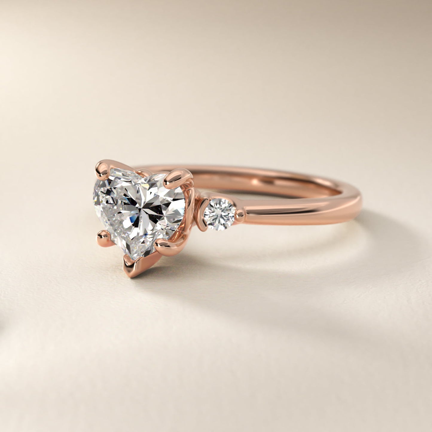 Dainty Diamond Engagement Ring in 18k Rose Gold (1/10 ct. tw.) - Heart Center