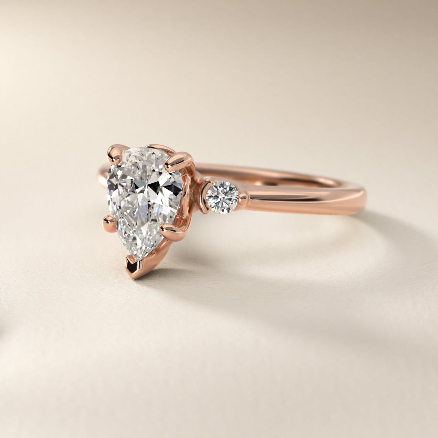 Dainty Diamond Engagement Ring in 18k Rose Gold (1/10 ct. tw.) - Pear Center