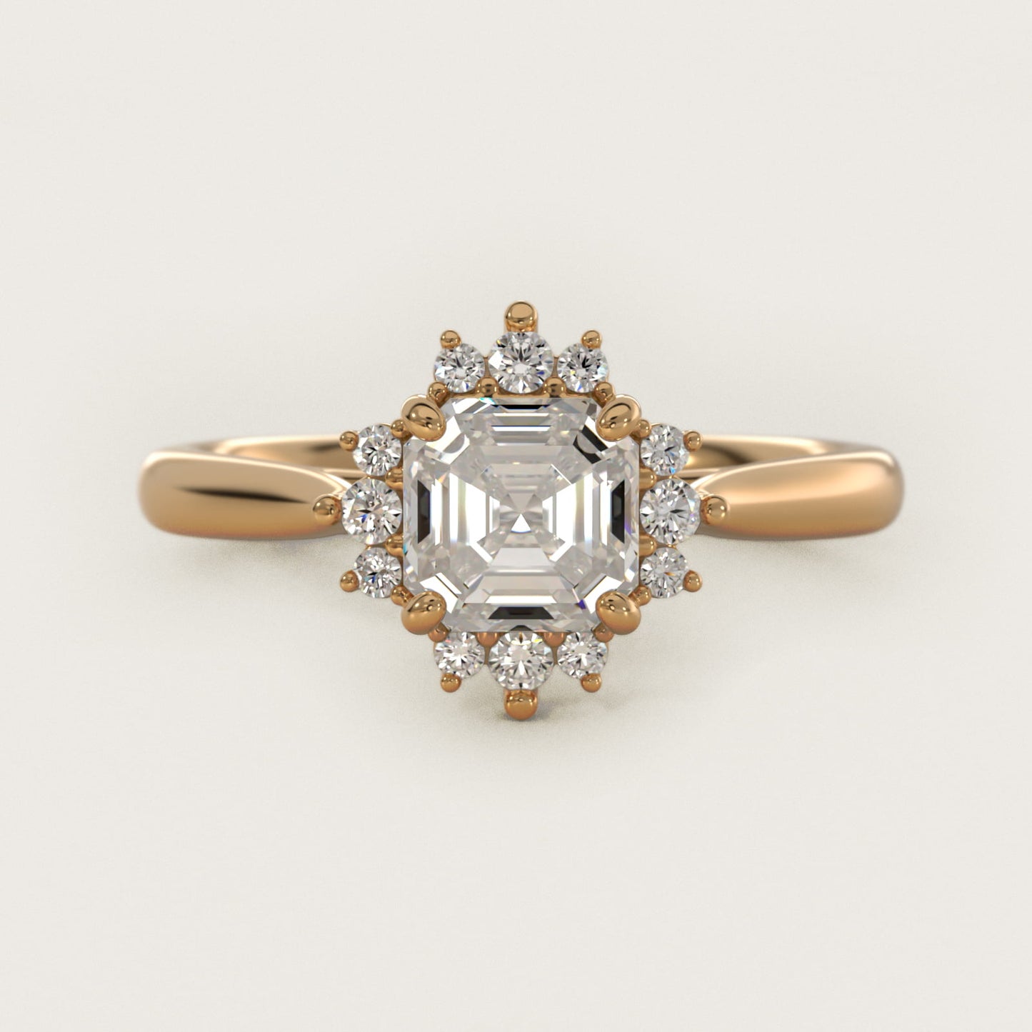 Delicate Ballerina Halo Diamond Engagement Ring in 14k Yellow Gold - Asscher Center