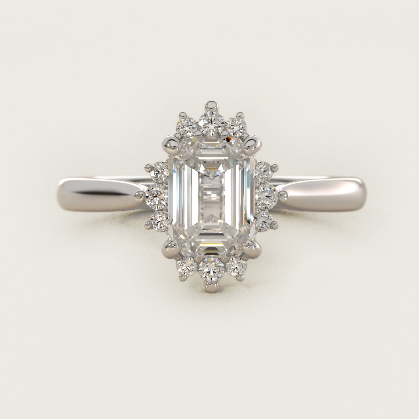 Delicate Ballerina Halo Diamond Engagement Ring in 14k White Gold - Emerald Center