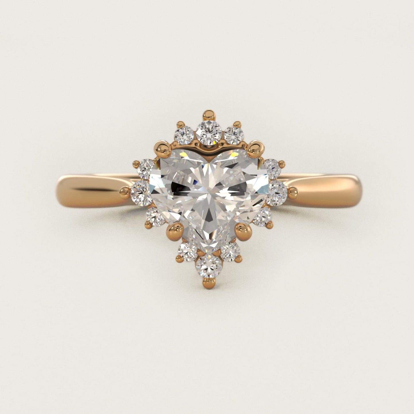 Delicate Ballerina Halo Diamond Engagement Ring in 14k Yellow Gold - Heart Center